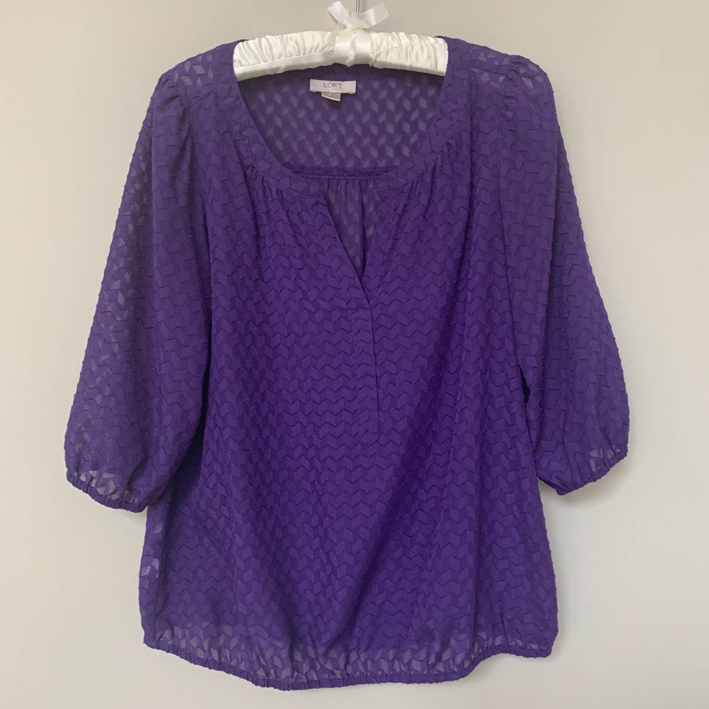 LOFT Purple Sheer Textured Peasant Blouse
